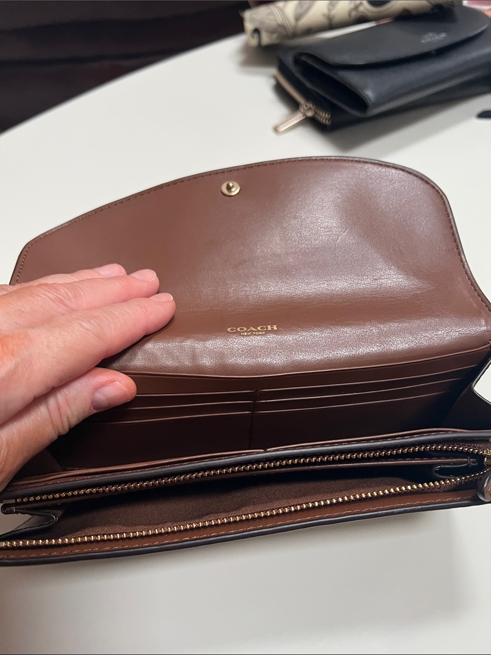 COACH Brown Signature Foldover Wallet with Leather Flap New - Picture 5 of 5